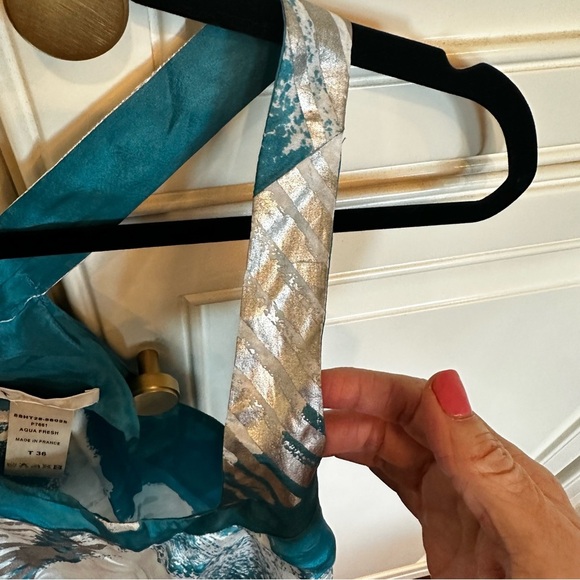 Chloe France Designer Women’s Silk Metallic Blouse Tank Aqua Fresh L7661 EU 36 4 - Picture 7 of 9